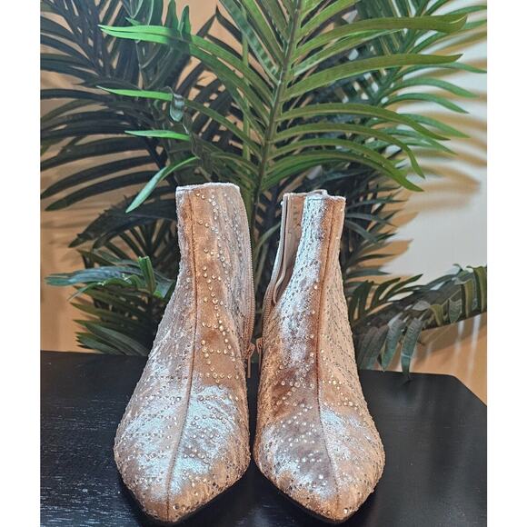 Silver suede diamond embellished boot with Square heel - Picture 3 of 5